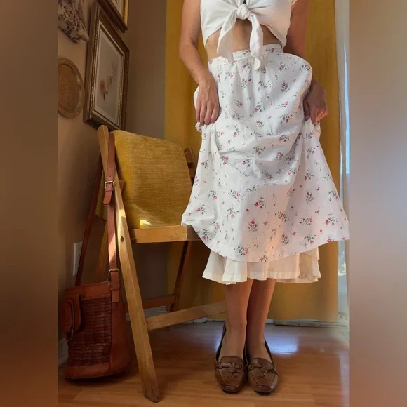 Vintage White Hand Sewn Floral Eyelet Midi with Pockets XS - Picture 11 of 14